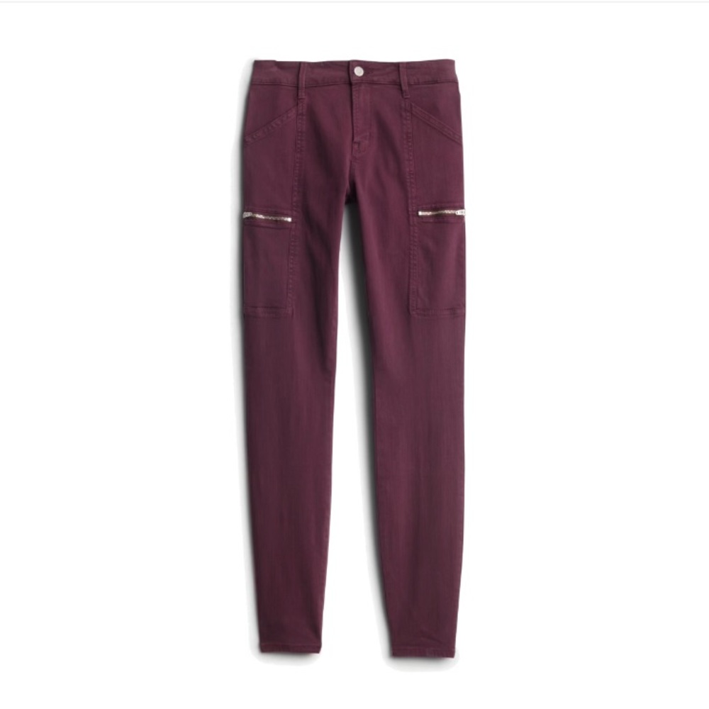 Zipper Maroon Skinny Jeans Stretch